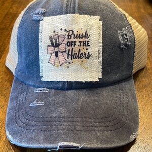 Brush Off The Haters Denim Ponytail Trucker Cap